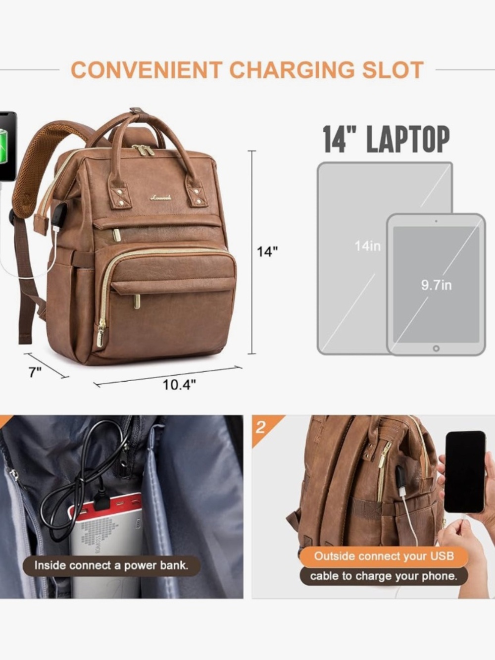 Lovevook Brown Leather Backpack - Discontinued Color - Picture 3 of 12